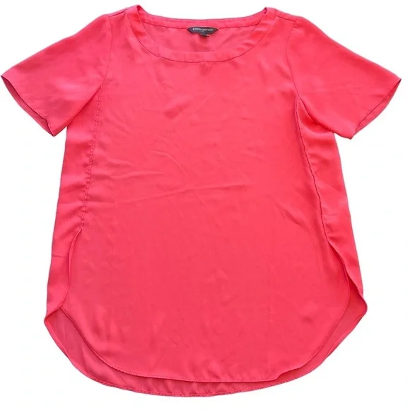 Banana Republic Watermelon Pink Crew Neck Short Sleeve Blouse - Size XS - Picture 1 of 11
